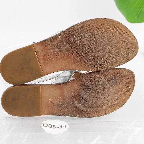 Michael Kors Womens Sandals Size 9 Silver Metallic Leather Thong Slingback Flats - Picture 8 of 13